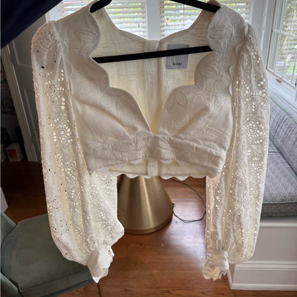 Acler - White Long Sleeve Crop Top - US 4